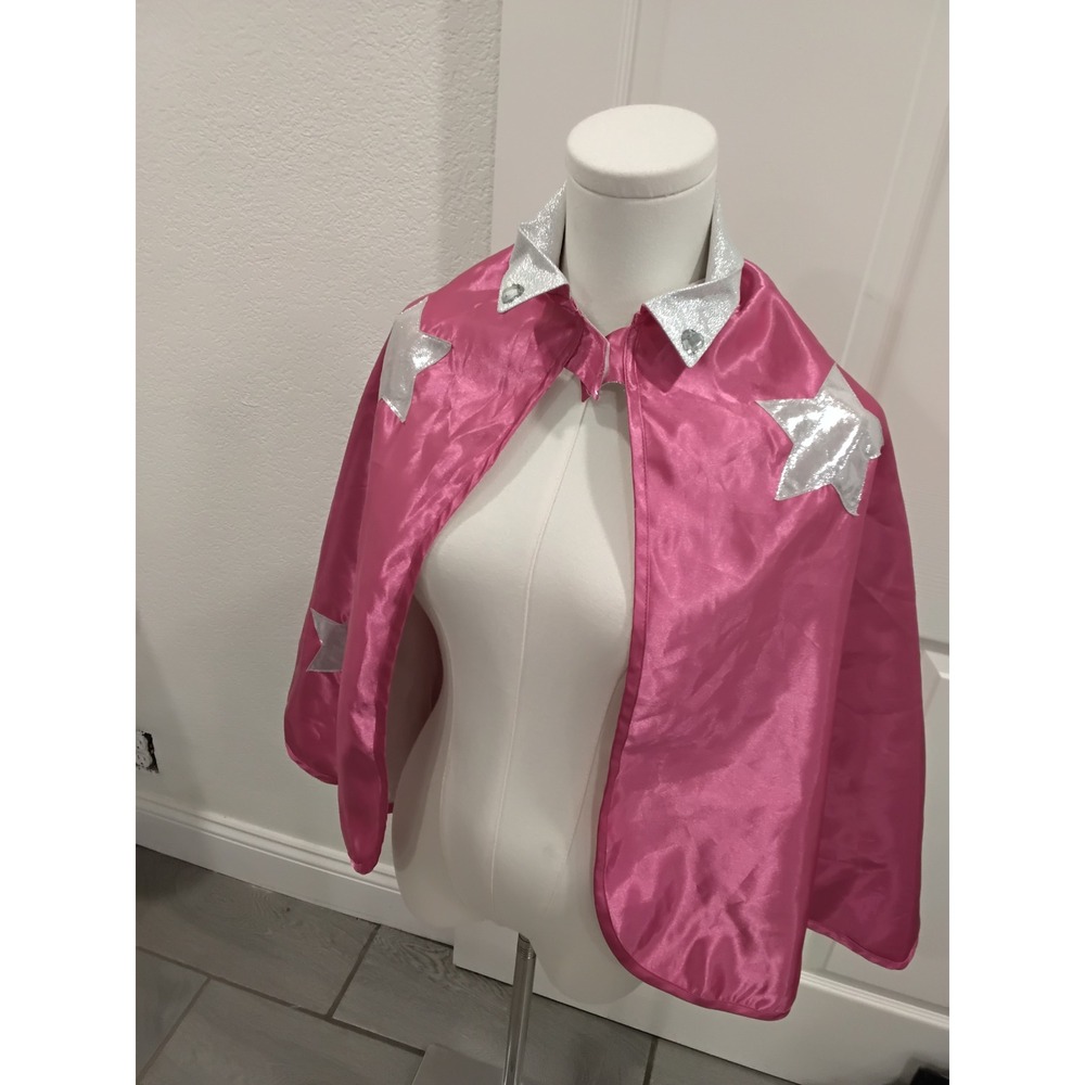 Great Pretenders Pink Satin Superhero Cape Star Heart Gemstone Kids Size 5-7